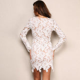 Wild Roses White Lace Long Sleeve Mini Dress - Fashion Genie Boutique