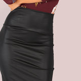 Pencil Me In Black Faux Leather Midi Skirt - Fashion Genie Boutique