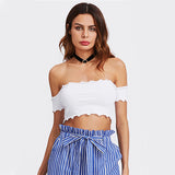 Fix A Heart White Ruffle Bardot Crop Top - Fashion Genie Boutique