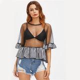 Summer Heat Black Mesh Frill Top - Fashion Genie Boutique
