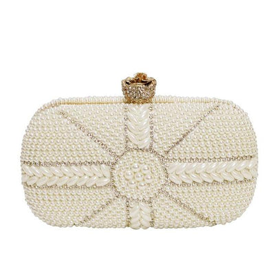 Marie White Pearl Beaded Clutch Bag - Fashion Genie Boutique