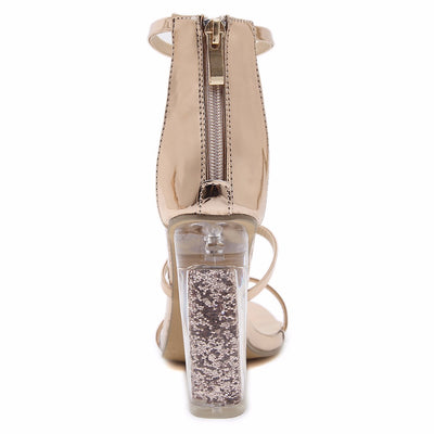 Luxe Soiree Gold Glitter Strappy Heels - Fashion Genie Boutique