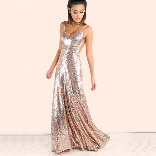 Chic Celebration Champagne Sequin Maxi Dress - Fashion Genie Boutique