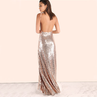 Chic Celebration Champagne Sequin Maxi Dress - Fashion Genie Boutique