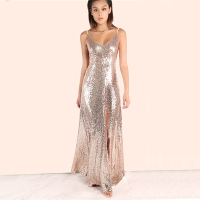 Chic Celebration Champagne Sequin Maxi Dress - Fashion Genie Boutique