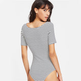 Charming Chance Black & White Striped Bodysuit - Fashion Genie Boutique