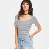 Charming Chance Black & White Striped Bodysuit - Fashion Genie Boutique