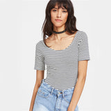 Charming Chance Black & White Striped Bodysuit - Fashion Genie Boutique