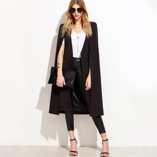 Day by Day Black Longline Cape Split Sleeve Blazer - Fashion Genie Boutique