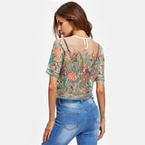 Aymeline Black Mesh Floral Embroidered T-Shirt - Fashion Genie Boutique