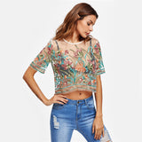 Aymeline Black Mesh Floral Embroidered T-Shirt - Fashion Genie Boutique