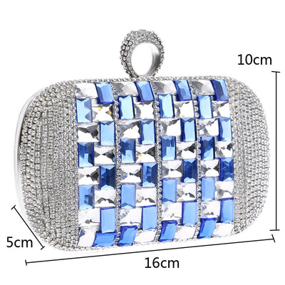 Annie Blue Silver Rhinestone Embellished Clutch Bag - Fashion Genie Boutique