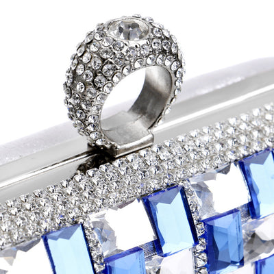 Annie Blue Silver Rhinestone Embellished Clutch Bag - Fashion Genie Boutique