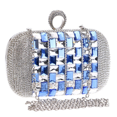 Annie Blue Silver Rhinestone Embellished Clutch Bag - Fashion Genie Boutique
