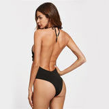 Hot-Cha-Cha Black Halter Embroidered Bodysuit - Fashion Genie Boutique