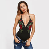 Hot-Cha-Cha Black Halter Embroidered Bodysuit - Fashion Genie Boutique