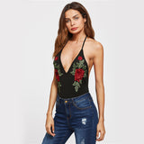 Hot-Cha-Cha Black Halter Embroidered Bodysuit - Fashion Genie Boutique