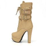 Lady Tan Studded Lace-up Round Toe Women's Ankle Boots - Fashion Genie Boutique