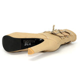 Lady Tan Studded Lace-up Round Toe Women's Ankle Boots - Fashion Genie Boutique