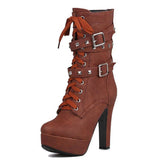 Lady Tan Brown Studded Lace-up Round Toe Women's Ankle Boots - Fashion Genie Boutique