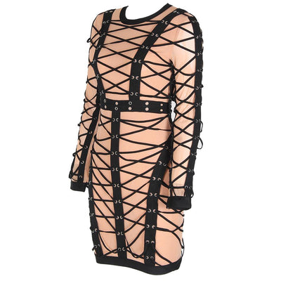 Attention Please Black and Nude Long Sleeve Mini Dress - Fashion Genie Boutique