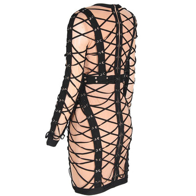 Attention Please Black and Nude Long Sleeve Mini Dress - Fashion Genie Boutique