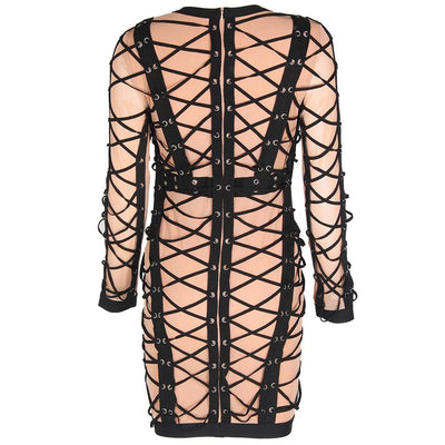 Attention Please Black and Nude Long Sleeve Mini Dress - Fashion Genie Boutique