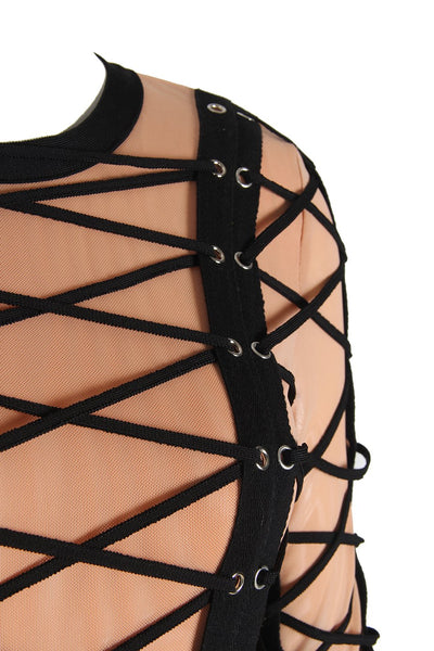 Attention Please Black and Nude Long Sleeve Mini Dress - Fashion Genie Boutique