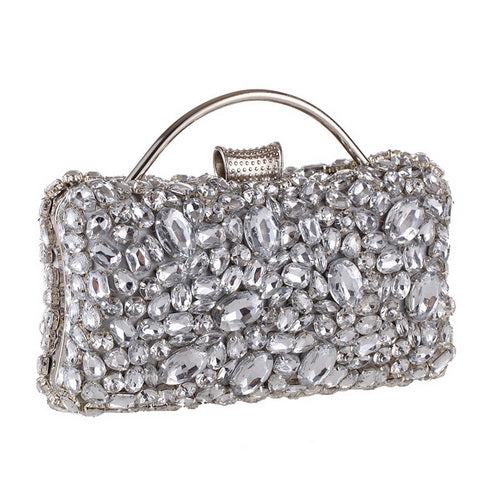 Jane Silver Diamond Rhinestone Clutch Bag - Fashion Genie Boutique