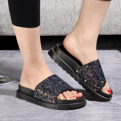 Stardom Black Glitter Sliders - Fashion Genie Boutique