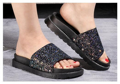 Stardom Black Glitter Sliders - Fashion Genie Boutique