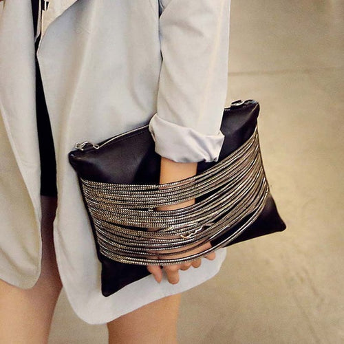 Black Chained Zipper Clutch Bag - Fashion Genie Boutique