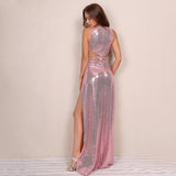 Always Right Pink Sequin Cut Out Double Split Maxi Dress - Fashion Genie Boutique