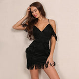 Little Miss Pixie Black Cold Shoulder Tassel Mini Dress - Fashion Genie Boutique