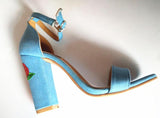 Iona Blue Embroidered Chunky Heels - Fashion Genie Boutique