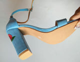 Iona Blue Embroidered Chunky Heels - Fashion Genie Boutique