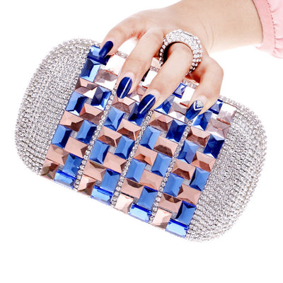 Annie Blue Rose Gold Rhinestone Embellished Clutch Bag - Fashion Genie Boutique