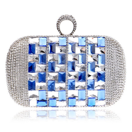 Annie Blue Silver Rhinestone Embellished Clutch Bag - Fashion Genie Boutique