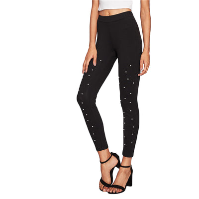 Others Follows Black Pearl Embellished High Waisted Leggings - Fashion Genie Boutique