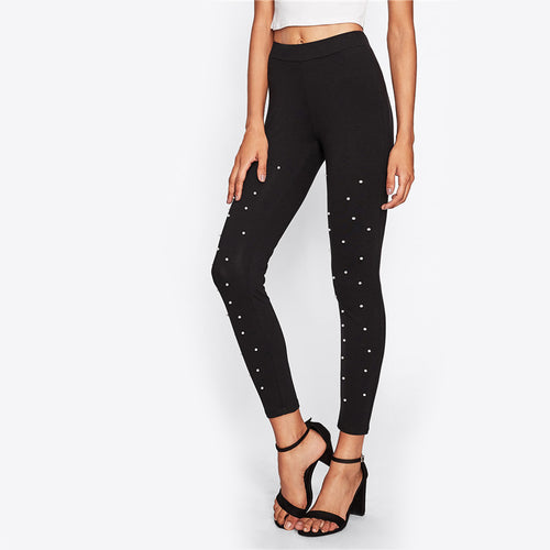 Others Follows Black Pearl Embellished High Waisted Leggings - Fashion Genie Boutique