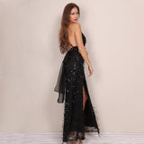 Sweetheart Black Sequin Tassel Maxi Spilt Dress - Fashion Genie Boutique
