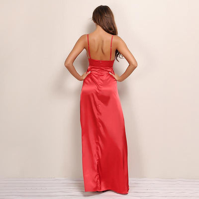 Flash Back Red Slinky Double Split Maxi Dress - Fashion Genie Boutique