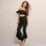 Elenor Black Ruffle Bardot Top & Trousers Co-Ord - Fashion Genie Boutique
