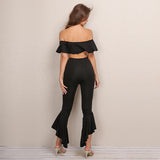Elenor Black Ruffle Bardot Top & Trousers Co-Ord - Fashion Genie Boutique