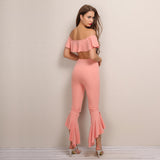 Elenor Pink Ruffle Bardot Top & Trousers Co-Ord - Fashion Genie Boutique