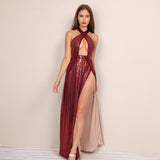 Sunset Dreams Burgundy Keyhole Sequin Maxi Dress - Fashion Genie Boutique