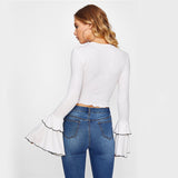 Perfect Princess White Flare Sleeve Crop Top - Fashion Genie Boutique