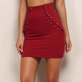 Keep It Quiet Red Lace Up Mini Skirt - Fashion Genie Boutique