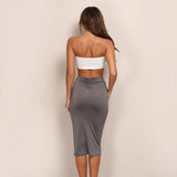 Neyla Grey & White Two Piece Crop Top & Midi Skirt Co-Ord - Fashion Genie Boutique