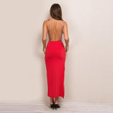 Jaw Dropping Red Chained High Split Maxi Dress - Fashion Genie Boutique